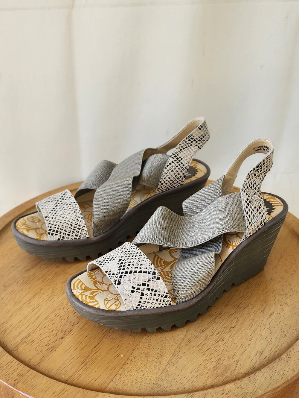 Fly London Stretch Gray Wedge Sandals